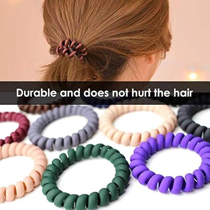 SIADEE 10 Piece Spiral Hair Ties For Thick Hair , Coil elastics Hair Ties, Multicolor Medium Spiral Hair Ties,No Crease Hair Coils, Telephone Cord Plastic Hair Ties For Women And Girls (Matte color) - Image 5